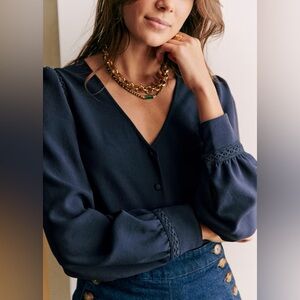 NWT Sold Out RARE Sézane Ella blouse top navy size 6 (38)